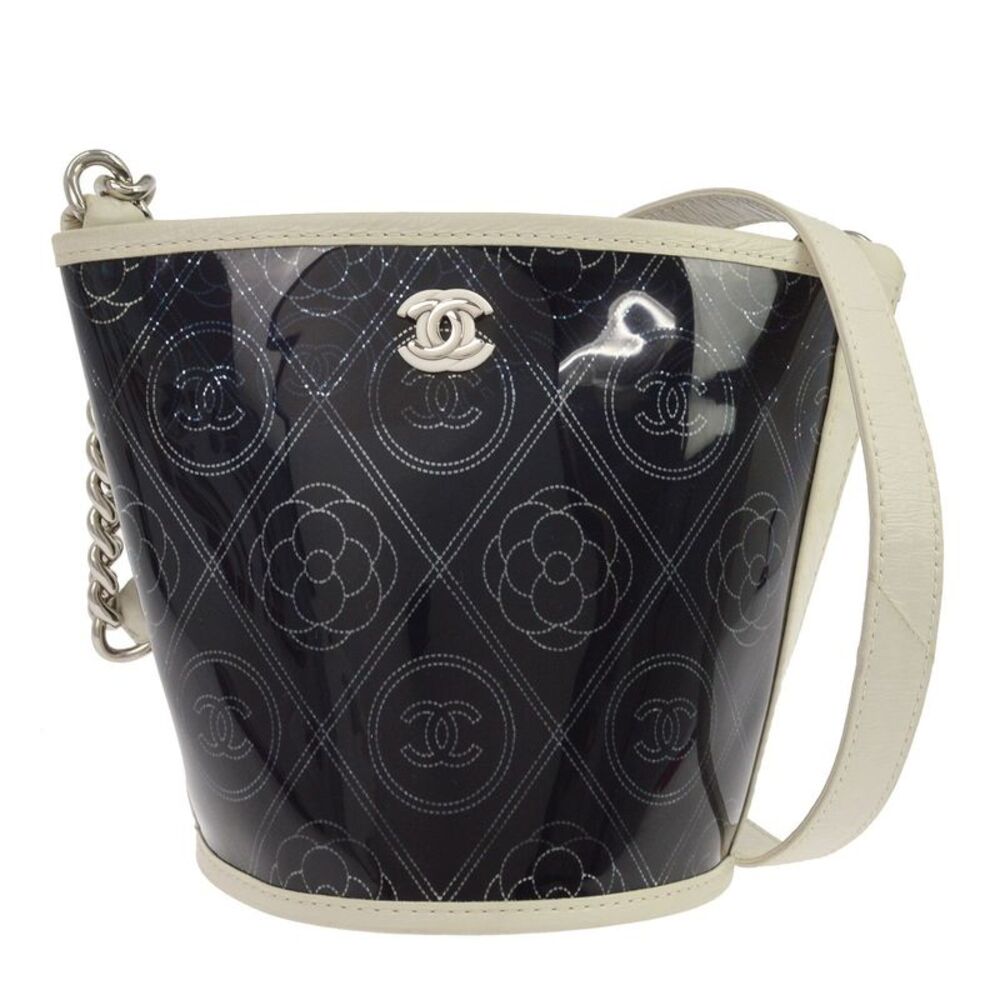 Chanel Camellia Coco Bucket Printed Pvc Black Leather Shoulder Bag Bag